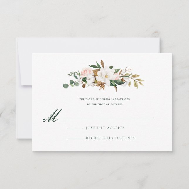 Watercolor Magnolia Hochzeit Einladung (Vorderseite)