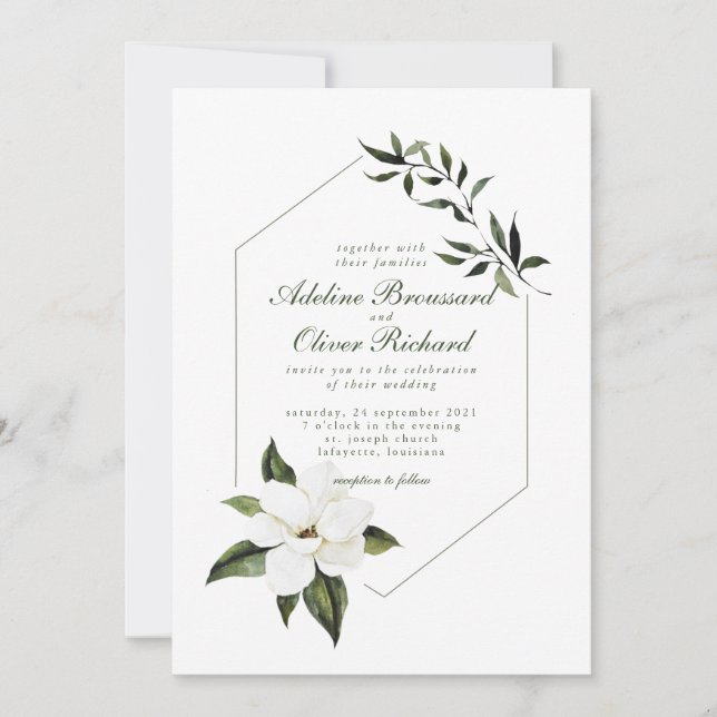 Watercolor Magnolia Hochzeit Einladungen (Vorderseite)