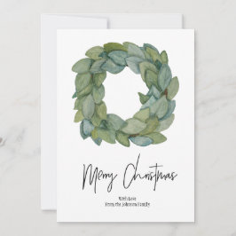 Watercolor Magnolia Wreath Christmas Card Shiplap