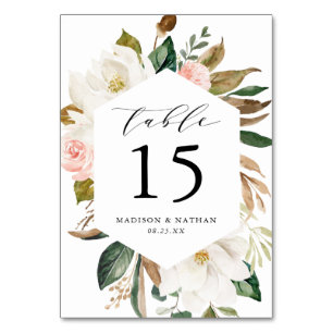 Watercolor Magnolias Blumenhochzeit Tischnummer