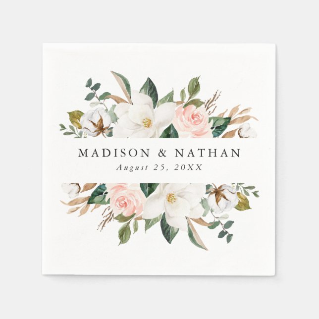 Watercolor Magnolias | Personalisierte Hochzeit Serviette (Vorderseite)