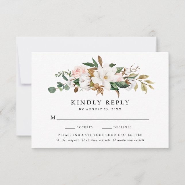 Watercolor Magnolias Wedding RSVP Card - Auswahl z (Vorderseite)