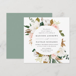 Watercolor-Magnolien Florale Hochzeit Einladung
