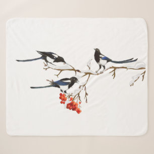 Watercolor Magpie Familienfreunde Tree Berry Winte Sherpadecke