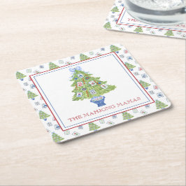 Watercolor Mahjong Christmas Tree Party Rechteckiger Pappuntersetzer