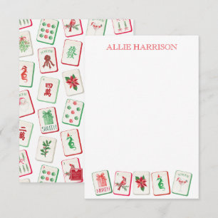 Watercolor Mahjong Rot & Grün Weihnachtssteine Mitteilungskarte