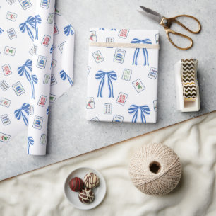 Watercolor Mahjong Tiles & Bows Geschenkpapier