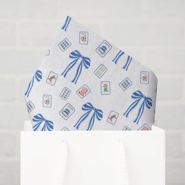 Watercolor Mahjong Tiles & Bows Seidenpapier (Geschenktüte)