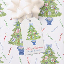 Watercolor Mahjong Weihnachtsbaum Geschenkanhänger