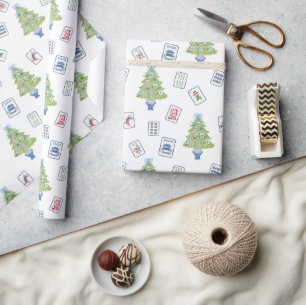 Watercolor Mahjong Weihnachtsbaum Geschenkpapier