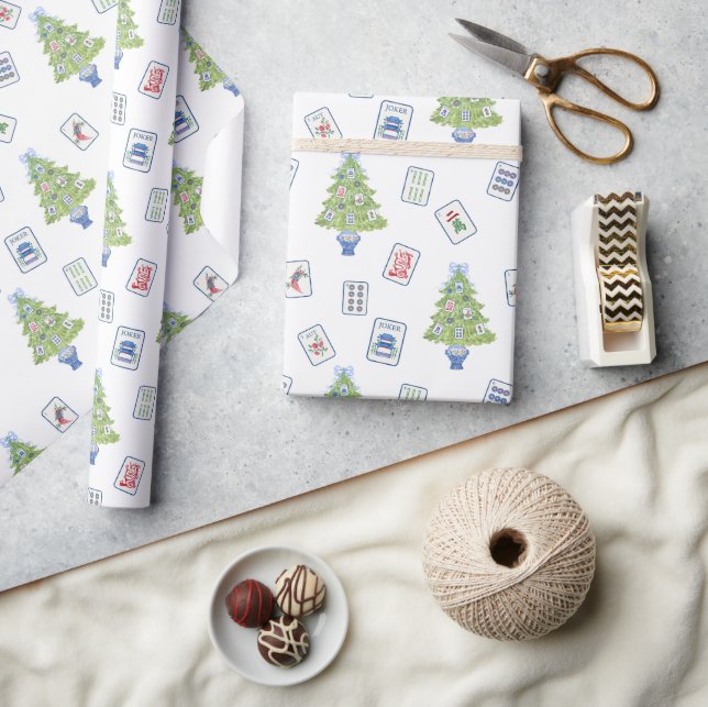 Watercolor Mahjong Weihnachtsbaum Geschenkpapier (Kunsthandwerk)