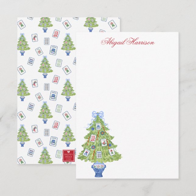 Watercolor Mahjong Weihnachtsbaum Personalisiert Mitteilungskarte (Vorne/Hinten)