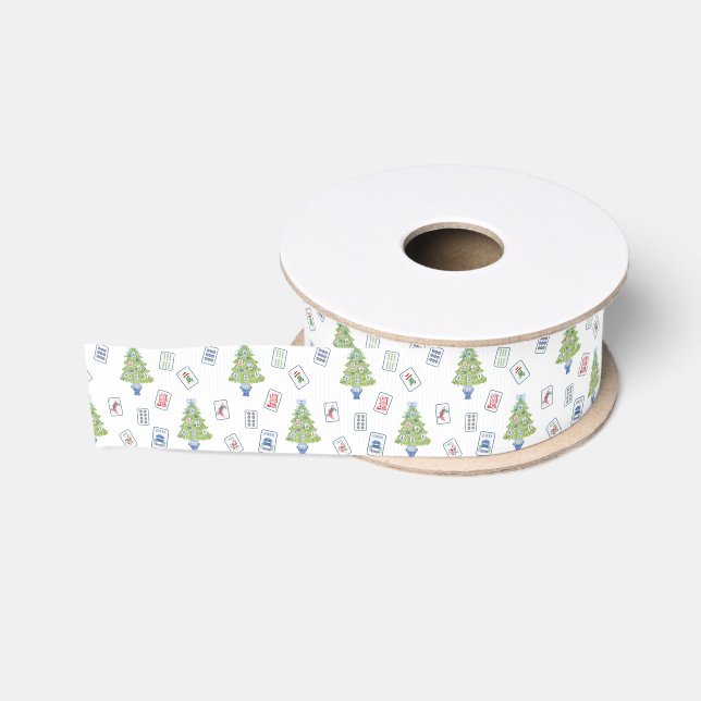 Watercolor Mahjong Weihnachtsbaum Ripsband (Spule)
