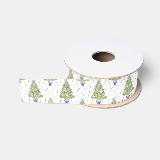 Watercolor Mahjong Weihnachtsbaum Ripsband (Spule)