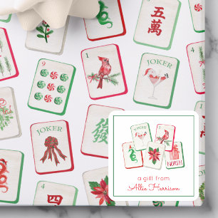 Watercolor Mahjong Weihnachtsfliesen-Einschlag Quadratischer Aufkleber