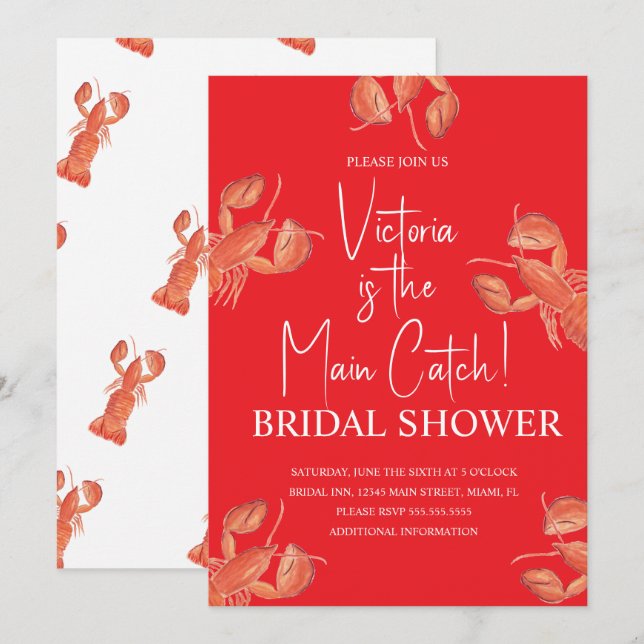 Watercolor Main Catch Lobster Bridal Shower Einladung (Vorne/Hinten)