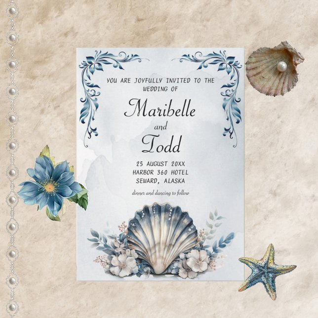 Watercolor Majestic Mia Beach Wedding Invitation (Créateur téléchargé)