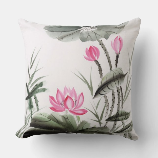 Watercolor-Malerei der Lotos-Blume Kissen (Vorderseite)