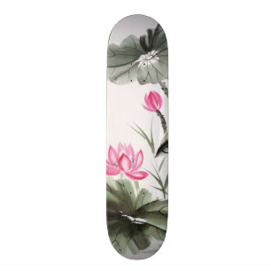 Watercolor-Malerei der Lotos-Blume Skateboard