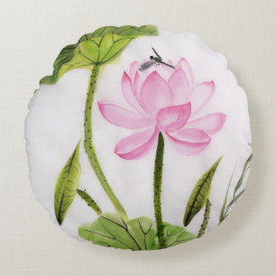 Watercolor-Malerei von Lotos-Blume 2 Rundes Kissen