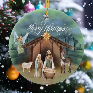 Watercolor-Manager-Weihnachtsmonogramm Keramik Ornament