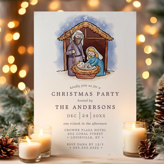 Watercolor Manger Nativity Scene Weihnachtsfest Pa Einladung (Von Creator hochgeladen)