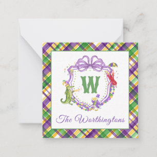Watercolor Mardi Gras Karo-Tiere Monogrammwappen Mitteilungskarte