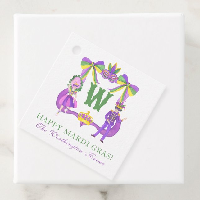 Watercolor Mardi Gras Monogram Crest Geschenkanhänger (Von Creator hochgeladen)