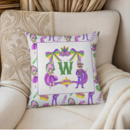 Watercolor Mardi Gras Monogram Crest Photo Kissen