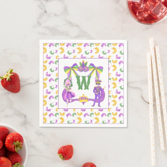 Watercolor Mardi Gras Monogram Crest Serviette (Beispiel)