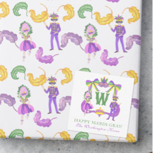 Watercolor Mardi Gras Monogrammwappen Mitteilungskarte