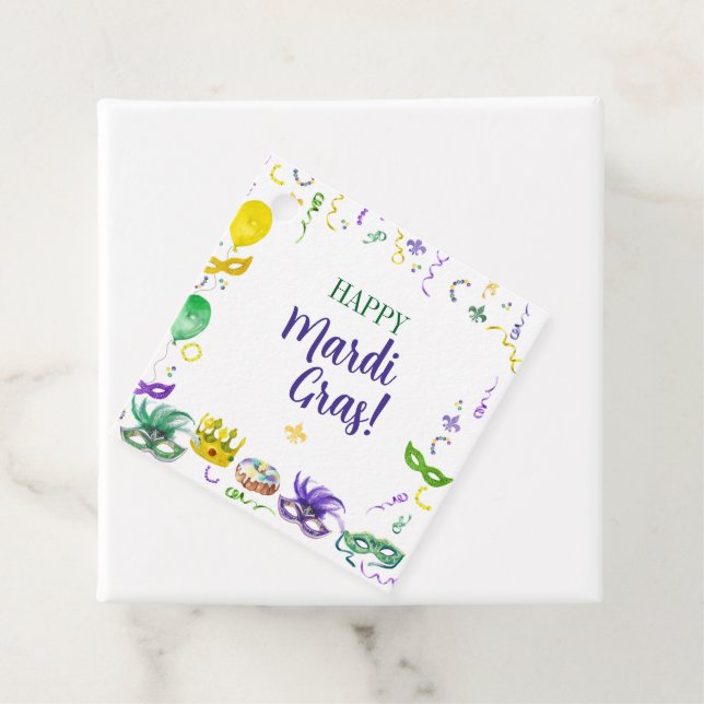 Watercolor Mardi Gras Objects Party Geschenkanhänger (Beispiel)