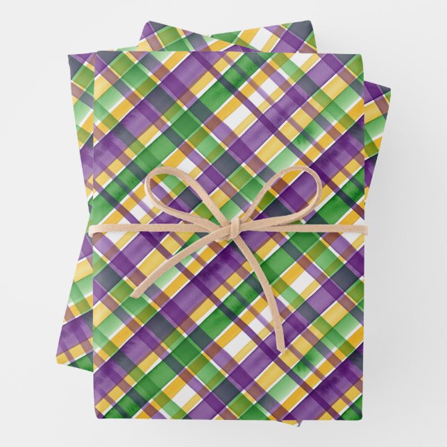Watercolor Mardi Gras Plaid Geschenkpapier Set (Beispiel)