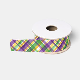 Watercolor Mardi Gras Plaid Ripsband