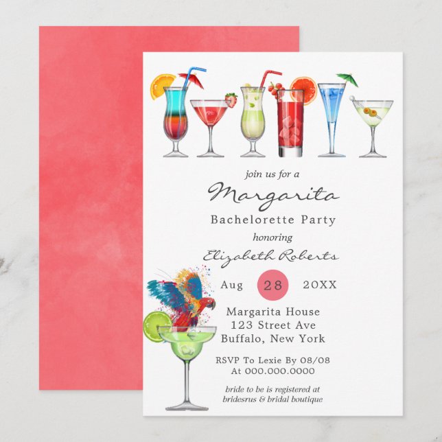 Watercolor Margarita Bachelorette Party Invitation (Devant / Derrière)