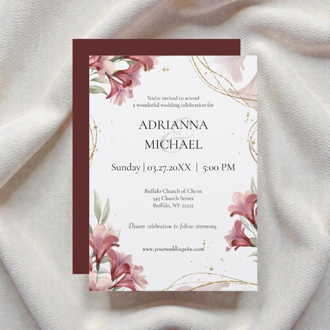 Watercolor Maroon Floral Wedding Invitation (Créateur téléchargé)