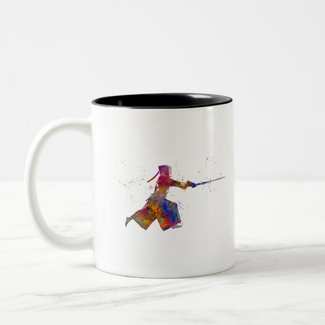 Watercolor martial art-kendo zweifarbige tasse (Links)