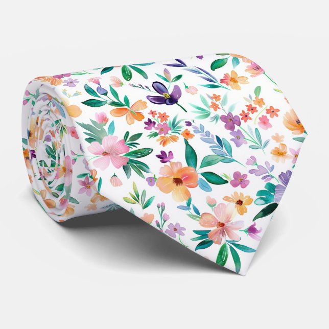 Watercolor Meadow Flowers Pattern Krawatte (Gerollt)