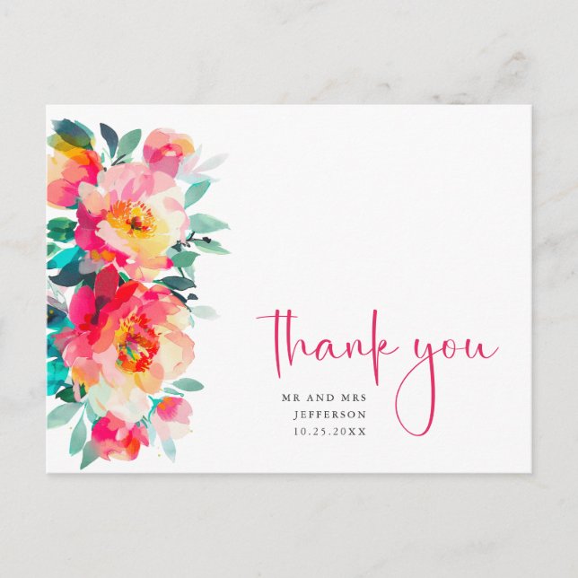 Watercolor Meadow Wildblume Boho Vielen Dank Postkarte (Vorderseite)