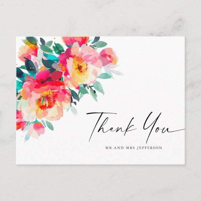 Watercolor Meadow Wildblume Boho Vielen Dank Postkarte (Vorderseite)