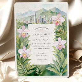 Watercolor Medellín Colombia Orchids Wedding Einladung
