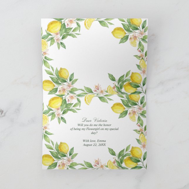 Watercolor Mediterrane Will You Be My Flower Girl? Dankeskarte (Innenseite)