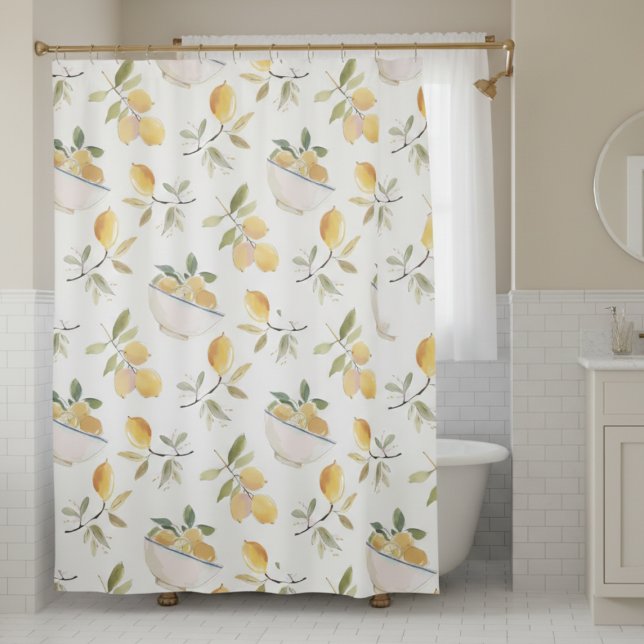 Watercolor Mediterranean Lemon Shower Curtain Duschvorhang (elegant cottagecore watercolor lemon shower curtain)