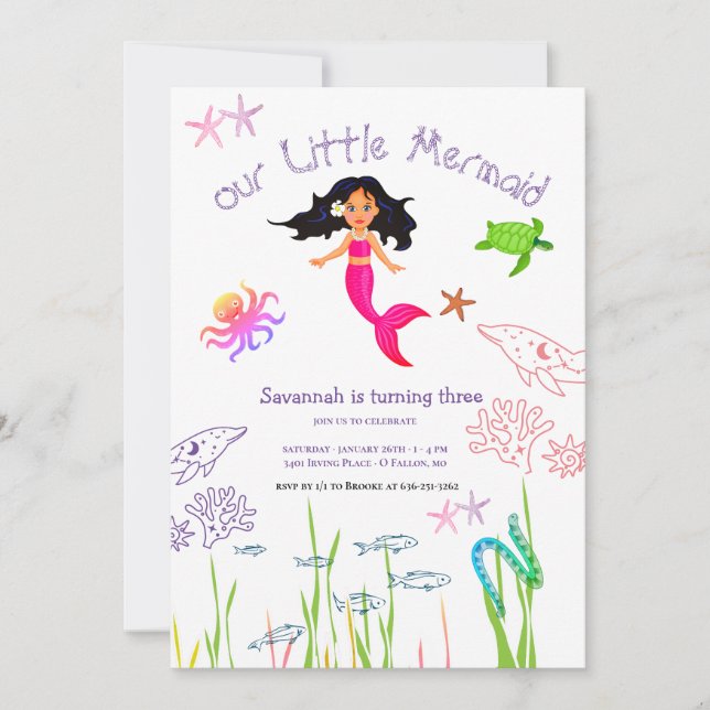 Watercolor Mermaid Birthday Einladung (Vorderseite)