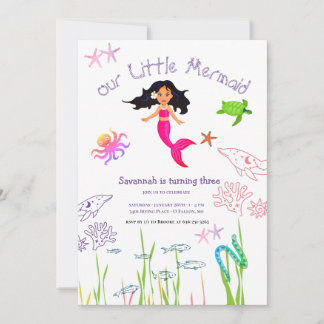 Watercolor Mermaid Birthday Einladung