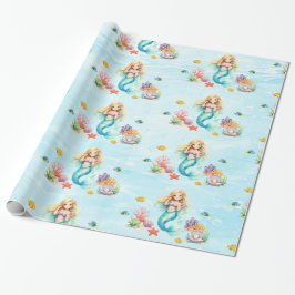 Watercolor Mermaid Birthday Geschenkpapier