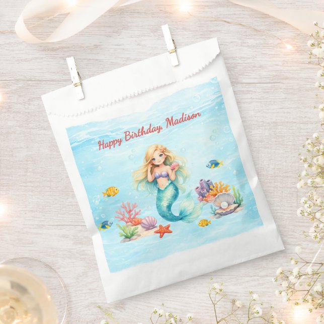 Watercolor Mermaid Birthday Geschenktütchen (Ausgeschnitten)