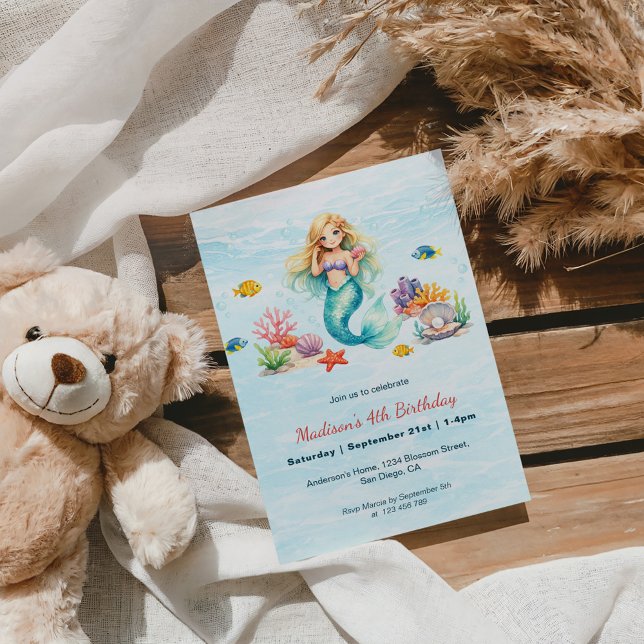 Watercolor Mermaid Birthday Invitation Einladung (Von Creator hochgeladen)