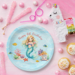 Watercolor Mermaid Birthday Pappteller
