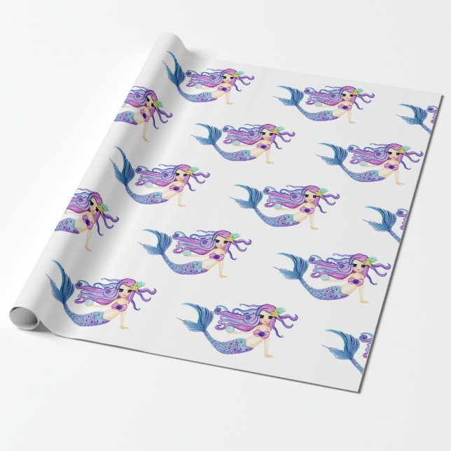 Watercolor Mermaid Birthday Party Geschenkpapier (Ungerollt)